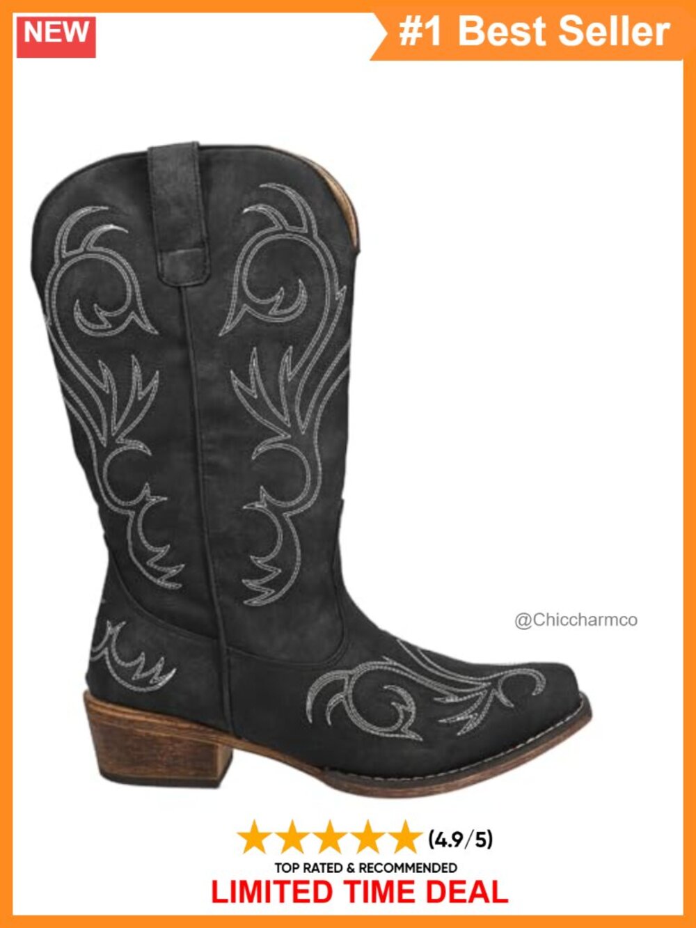 Riley Embroidered Snip Toe Mid Calf Western Boots Faux Leather